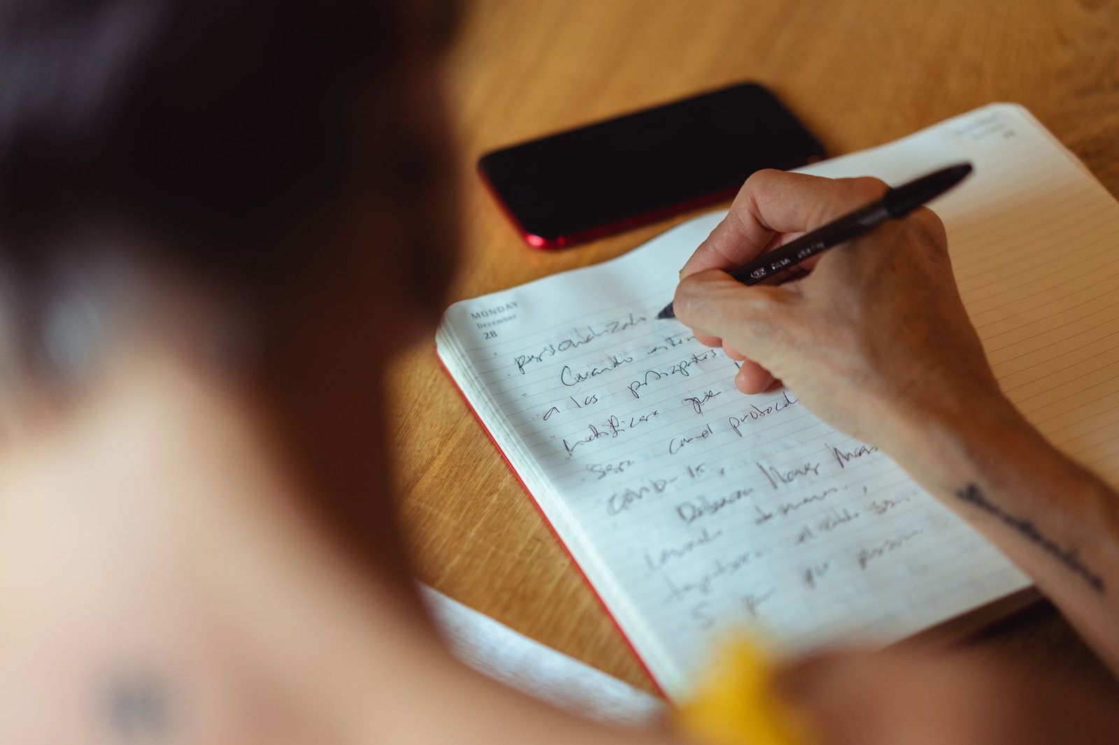 Close-up of a handwritten list in a personal journal